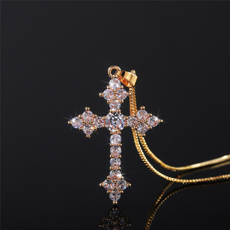 Cross Necklace Fashion White/Rose Red/Green Blue for Women Shiny Stylish Party Accessories - MERGE.DAY.1.FREESTYLE