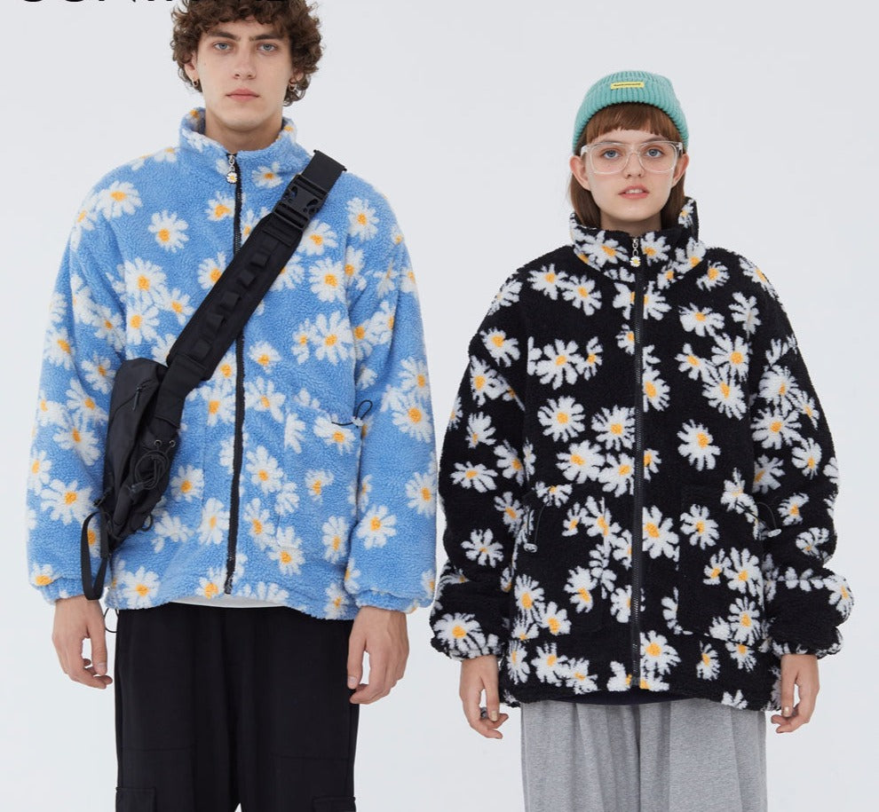 Cotton Padded Thick Parkas Jackets Daisy Print Fleece Warm Full Zip Coats - MERGE.DAY.1.FREESTYLE