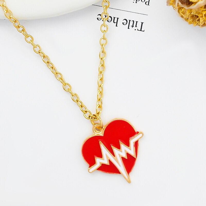Red Heart Necklace Black/White Color Heartbeat Wave Heart Pendant Necklace - MERGE.DAY.1.FREESTYLE