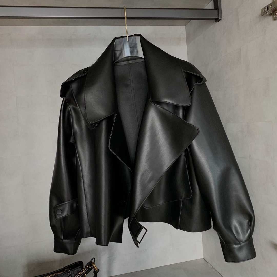 Women Pu Motorcycle Biker Faux Leather Jacket Turndown Collar Loose Punk Outerwear - MERGE.DAY.1.FREESTYLE