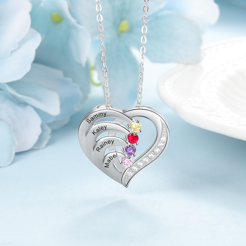 Family Name Heart Necklaces for Women Birthstone Engraving Necklace - MERGE.DAY.1.FREESTYLE