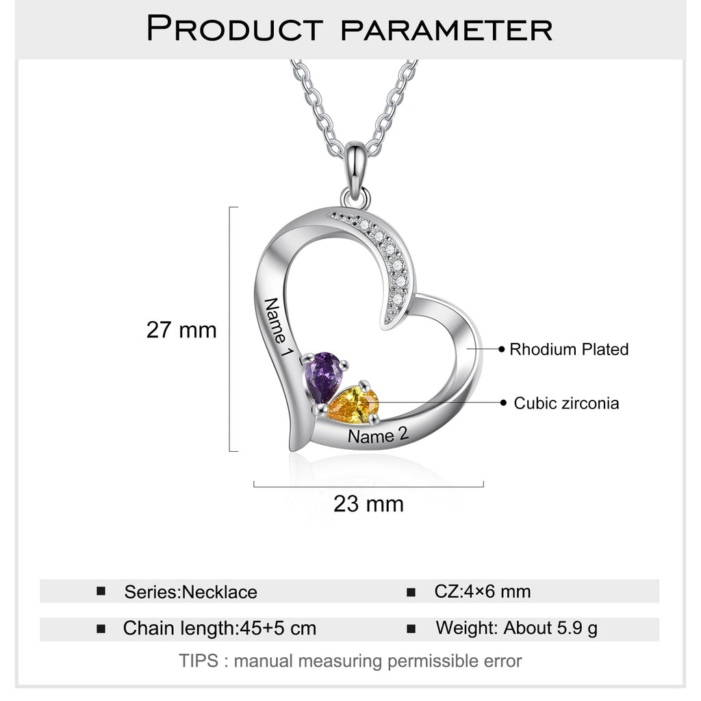 Personalized 1-6 Name Engraving Heart Pendant DIY Birthstone Necklace - MERGE.DAY.1.FREESTYLE