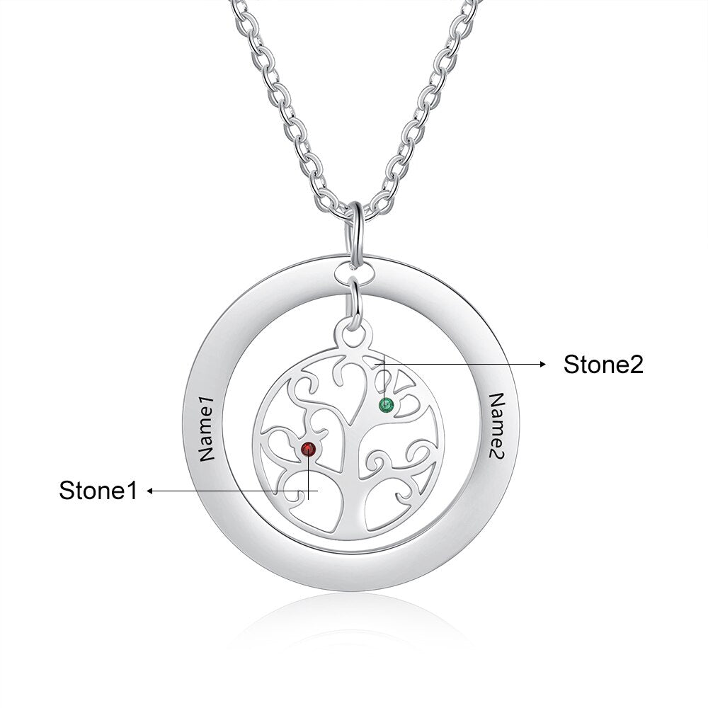 Tree of Life Name Necklace with Birthstone Name Engraved Pendant Family - MERGE.DAY.1.FREESTYLE