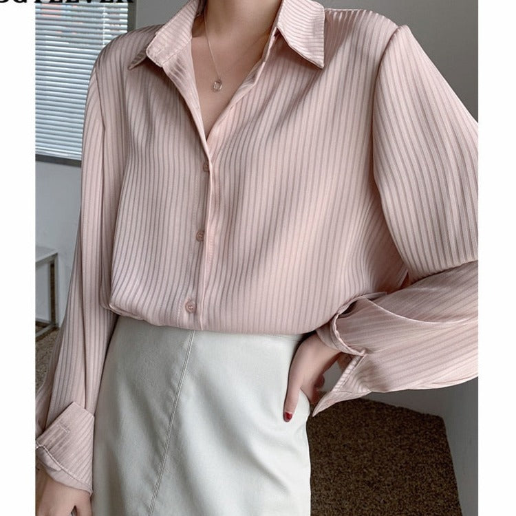 Office Ladies Striped Women Blouses Tops Full Sleeve Loose Shirts - MERGE.DAY.1.FREESTYLE