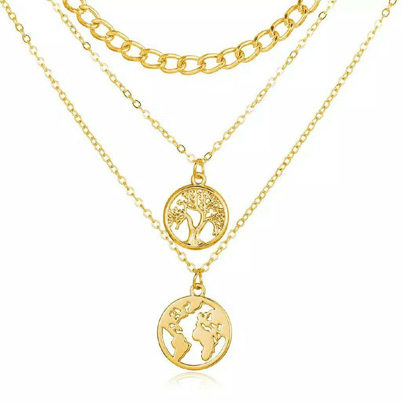Multi Layer Lock Portrait Pendants Necklaces For Women Gold Metal Key Heart Necklace - MERGE.DAY.1.FREESTYLE