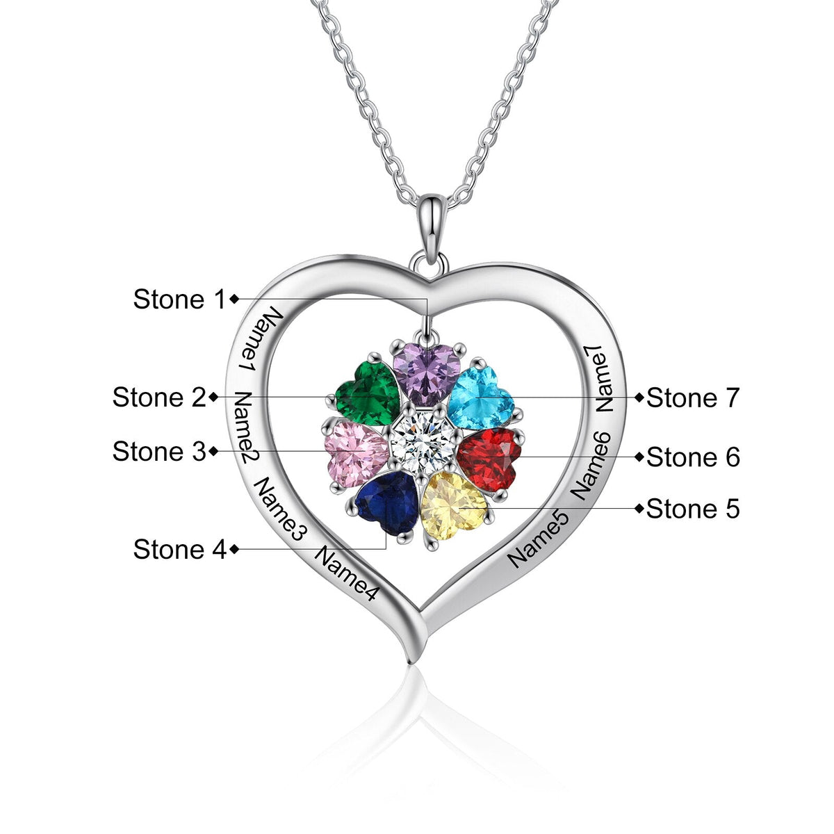 Personalized Heart Name Necklace with 1-8 Engraving Birthstone Pendant - MERGE.DAY.1.FREESTYLE