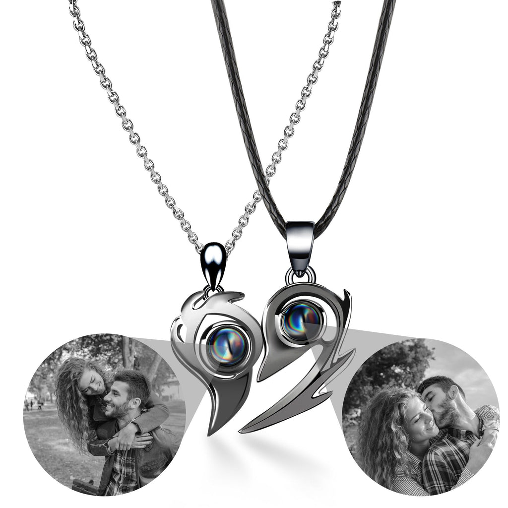 Flame Heart Shaped Custom Photo Projection Couples Necklaces - MERGE.DAY.1.FREESTYLE