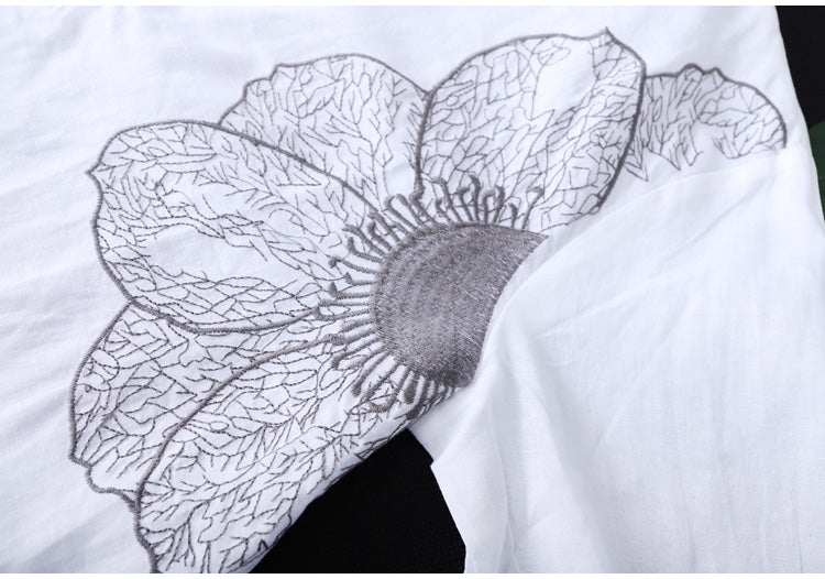 Cotton Shirt Long Sleeve Embroidery Blouse Stand Collar Loose Long Top Office Lady Casual Wear - MERGE.DAY.1.FREESTYLE