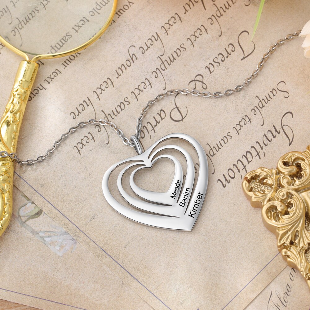 Customized 3 Hearts Pendant Personalized Engraving Name Necklaces - MERGE.DAY.1.FREESTYLE