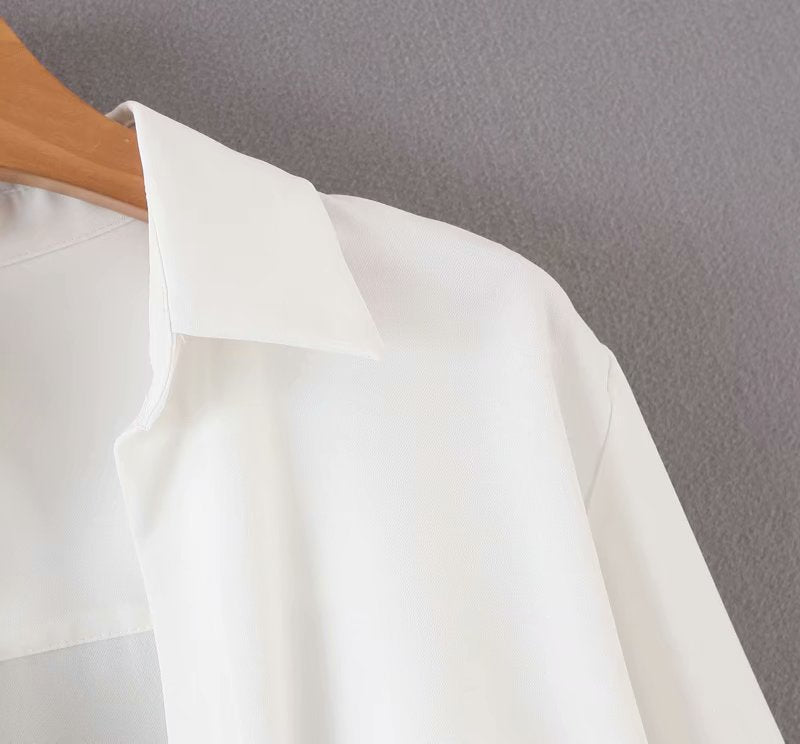 mini dress summer long sleeves women irregularity pleated vocation style loose white shirtdress - MERGE.DAY.1.FREESTYLE