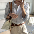 Striped Blouses Turn-down Collar Long Sleeve Loose Female Shirts Casual Tops - MERGE.DAY.1.FREESTYLE