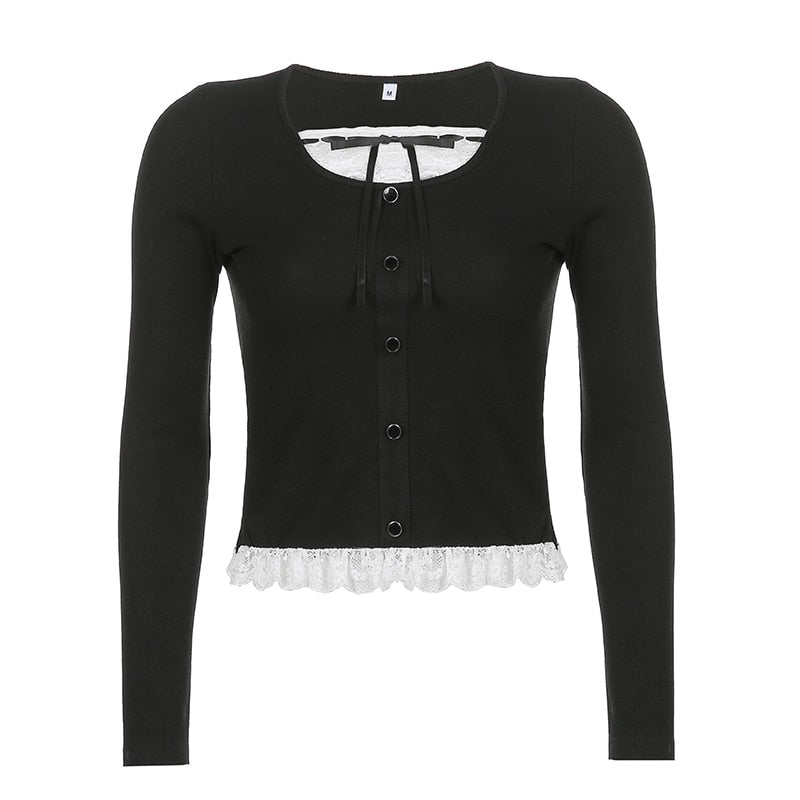 Patchwork Slim Tops Tee Long Sleeves Square Collar Retro Casual Tshirts - MERGE.DAY.1.FREESTYLE