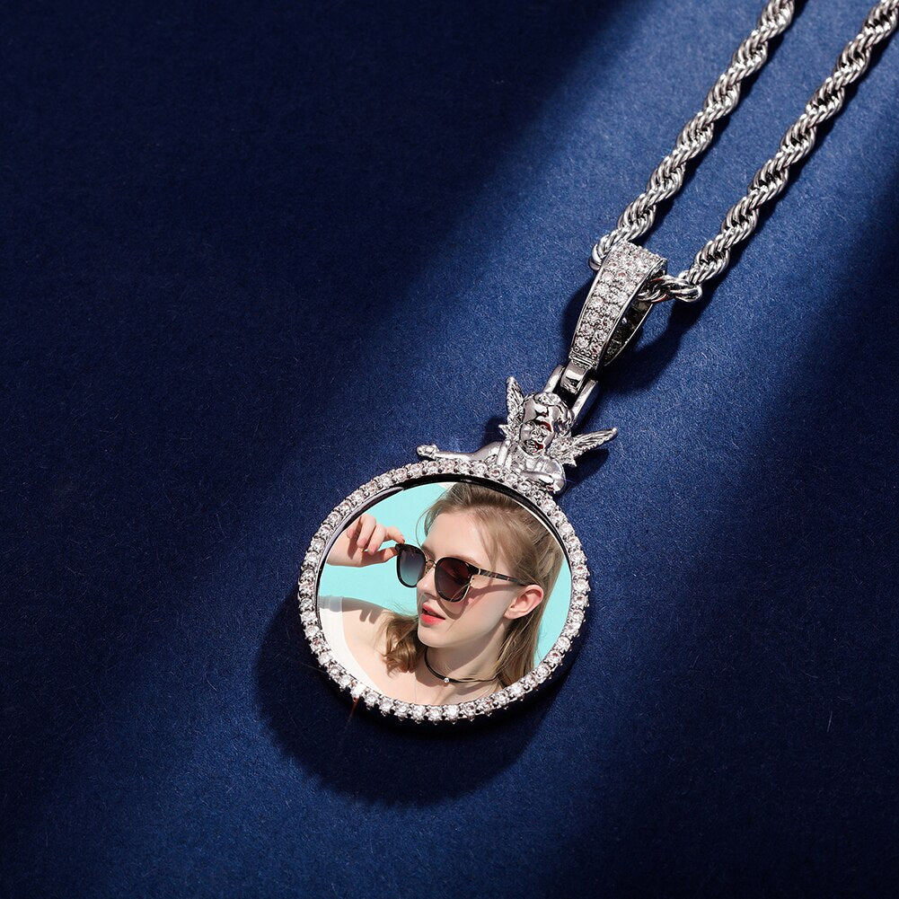 Personalized Custom Photo Pendan Round With Angel Accessories Jewelry - MERGE.DAY.1.FREESTYLE