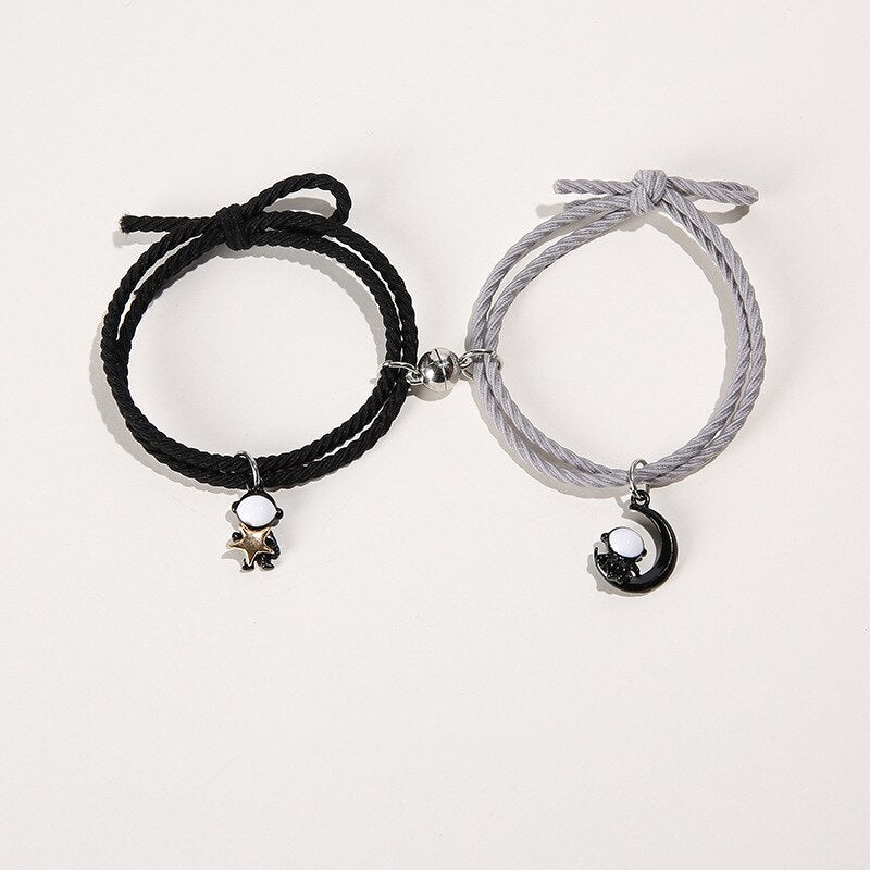 2Pcs/ Set Cartoon Magnetic Couple Bracelets with Moon Robots Pendant - MERGE.DAY.1.FREESTYLE