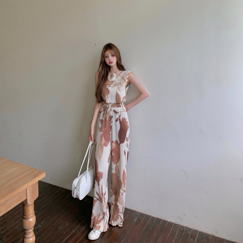 Summer Two-piece Women Printed Sleeveless Vest + Casual Mopping Trousers Female Sets - MERGE.DAY.1.FREESTYLE