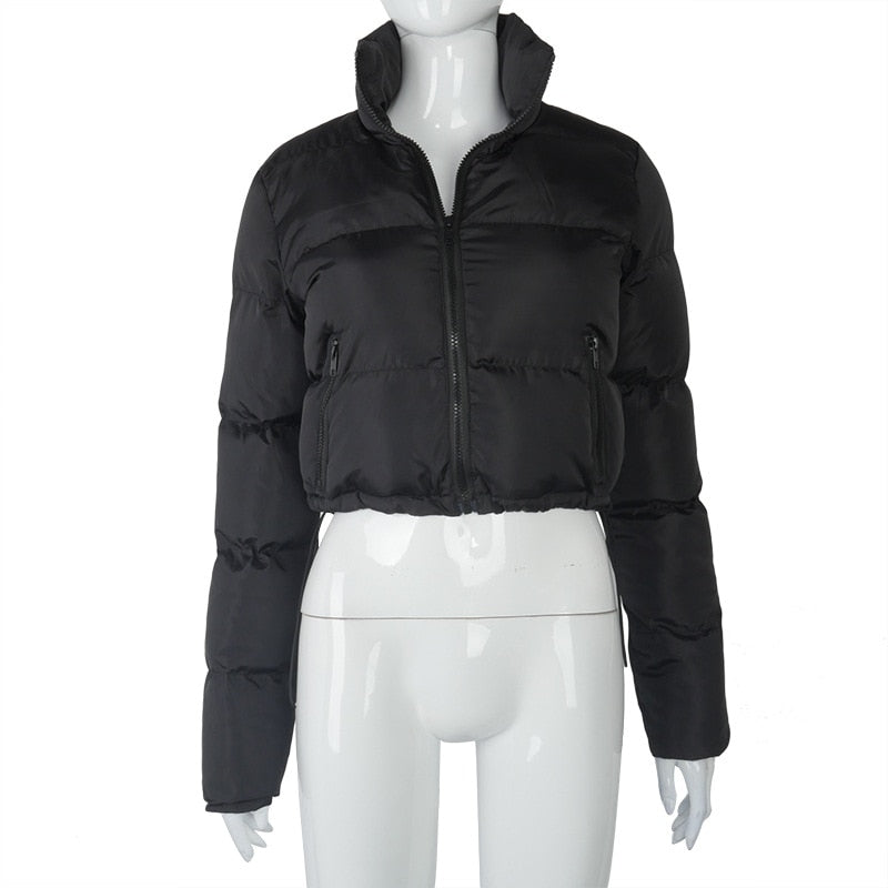 Faux PU Leather Y2K Bubble Puffer Winter Warm Jacket Women Long Sleeve Coats - MERGE.DAY.1.FREESTYLE