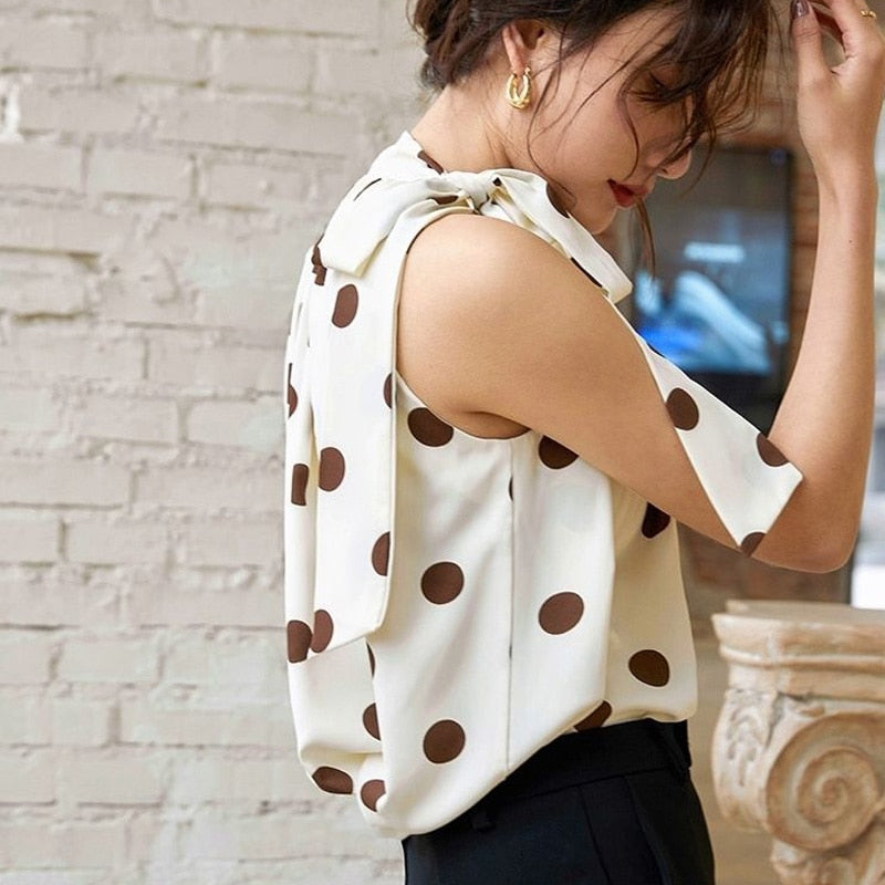 Ladies Halter Camisole Women Summer Retro Polka Dot Outwear Loose Sleeveless Tops - MERGE.DAY.1.FREESTYLE