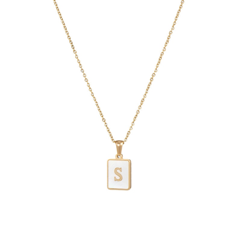 18K Golden Chain Necklaces Male Square Natural Shell Initial Letters Pendant Stainless Steel Jewelry - MERGE.DAY.1.FREESTYLE