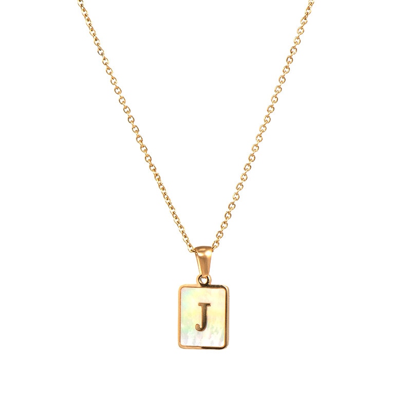 18K Golden Chain Necklaces Male Square Natural Shell Initial Letters Pendant Stainless Steel Jewelry - MERGE.DAY.1.FREESTYLE