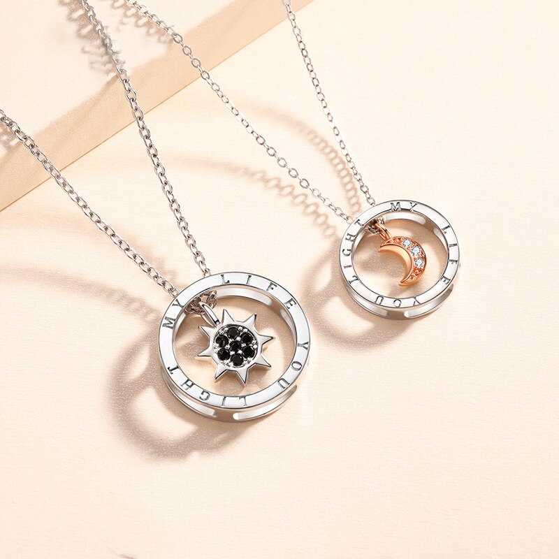 couple silver color ring sun and moon two-color pendant necklace jewelry gift - MERGE.DAY.1.FREESTYLE