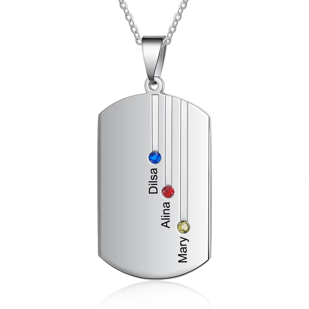 Customized Engraved Name Square Pendant Necklace Personalized 12-Month Birthstone Necklace - MERGE.DAY.1.FREESTYLE