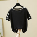 Thin Knitted T Shirt Women Short Sleeve Summer Tops Woman Clothes Striped Fashion T-Shirt - MERGE.DAY.1.FREESTYLE