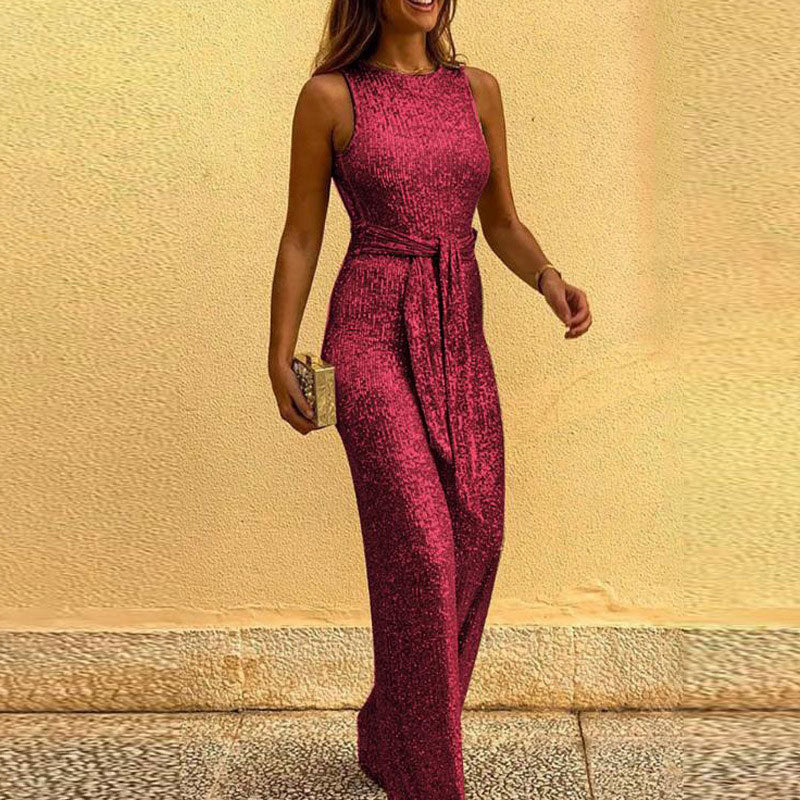 Women Sleeveless Sequin Glitter Shiny Jumpsuit Trousers Sexy Slim Fit Backless Romper - MERGE.DAY.1.FREESTYLE