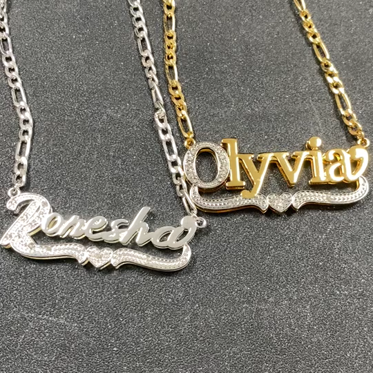 3D Name Necklace Custom Two Color Stainless Steel Double Layer Under Heart Necklace - MERGE.DAY.1.FREESTYLE