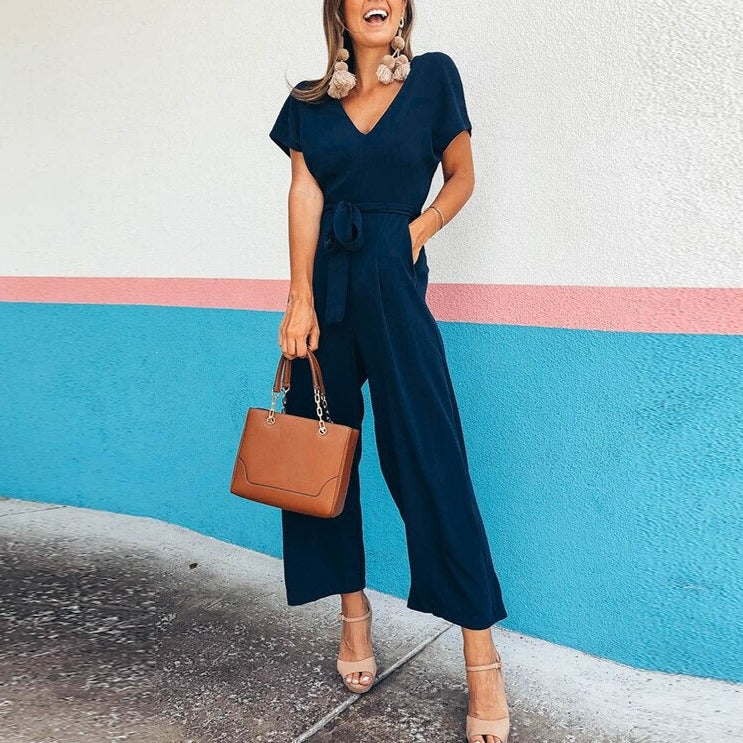 Summer 2022 Streetwear V-neck Jumpsuit Beach Elegant Party One Piece Black Rompers - MERGE.DAY.1.FREESTYLE