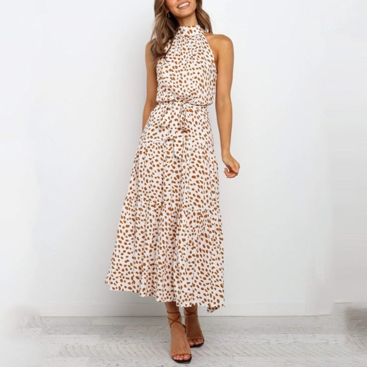 Summer Long Dress Polka Dot Casual Dresses Black Sexy Halter Strapless Sundress Vacation - MERGE.DAY.1.FREESTYLE