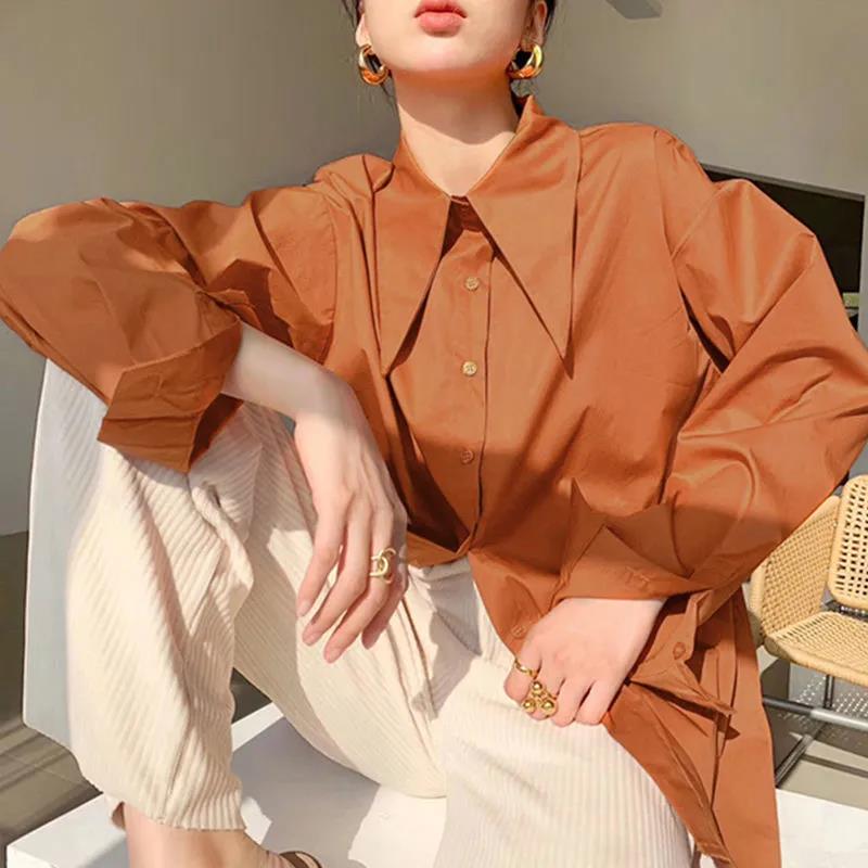 Big Pointed Collar White Blouses For Women Vintage Loose Long Sleeve Shirt - MERGE.DAY.1.FREESTYLE