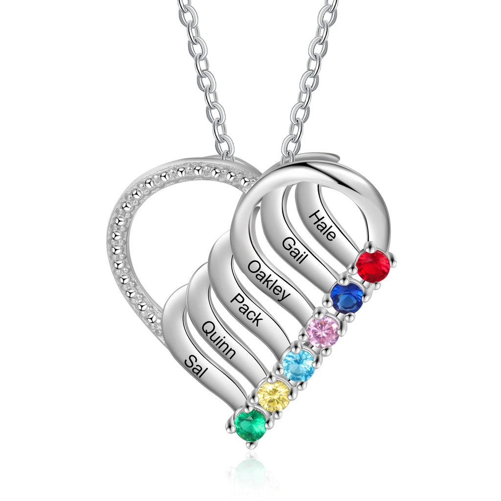 Personalized Family Heart Pendant Necklace with 2-6 Birthstones Name Necklace - MERGE.DAY.1.FREESTYLE