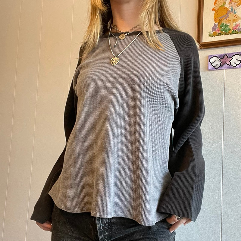Patchwork T Shirt Knitted Harajuku Vintage Pullovers Casual Basic Kawaii Tee - MERGE.DAY.1.FREESTYLE