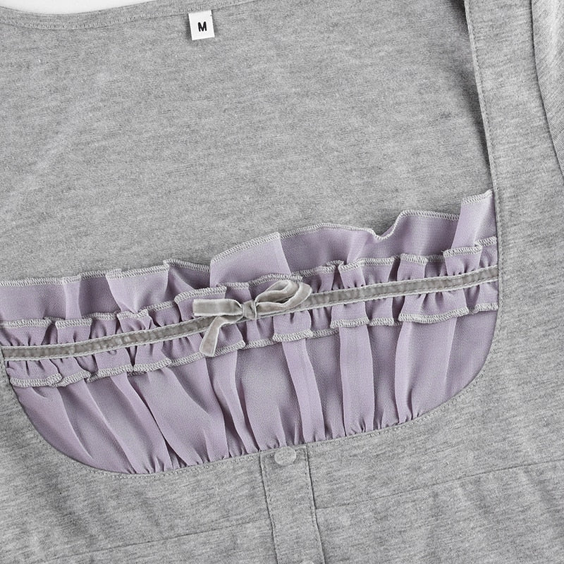 Sweet Cute Crop Top Lace Frill Bow Pullovers Vintage Square Collar T Shirt - MERGE.DAY.1.FREESTYLE