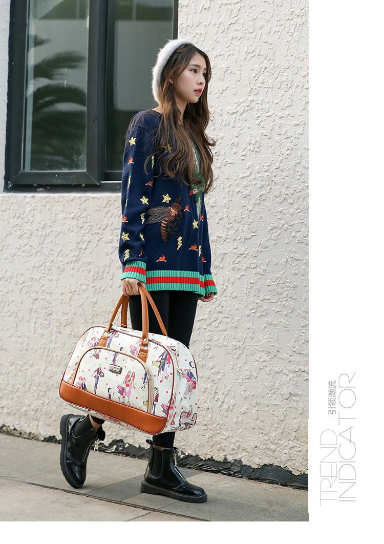 Women Travel Bags PU Leather Large Capacity Waterproof Print Luggage Duffle Bag - MERGE.DAY.1.FREESTYLE