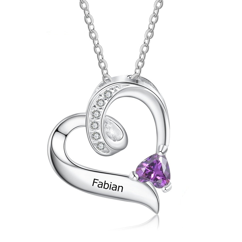 Personalized Birthstone Custom Engrave Name Necklace Heart Pendants - MERGE.DAY.1.FREESTYLE