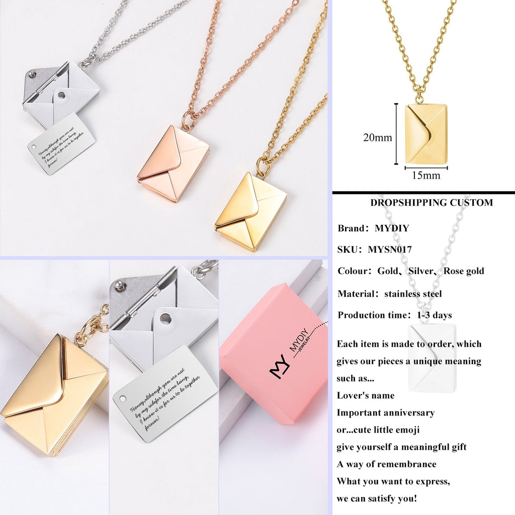 Personalized Custom Envelope Custom Photo Engraved Name Necklace Pendant - MERGE.DAY.1.FREESTYLE