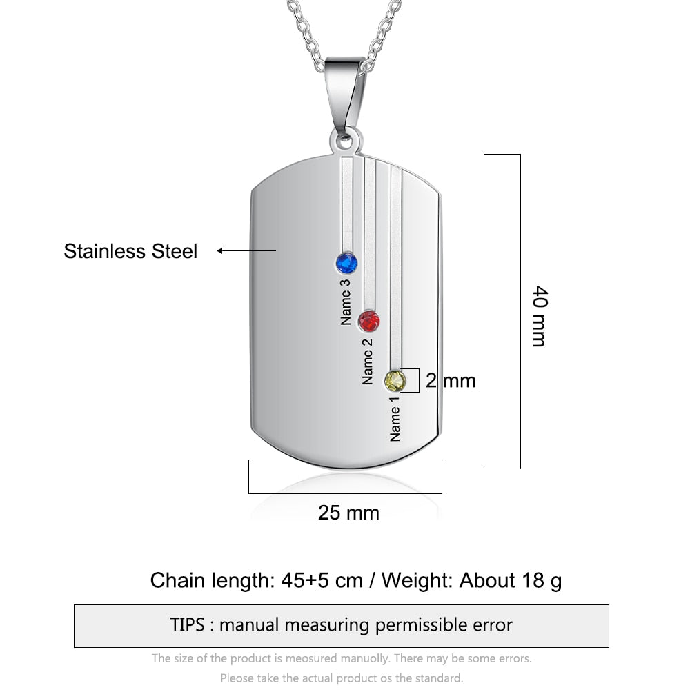 Customized Engraved Name Square Pendant Necklace Personalized 12-Month Birthstone Necklace - MERGE.DAY.1.FREESTYLE