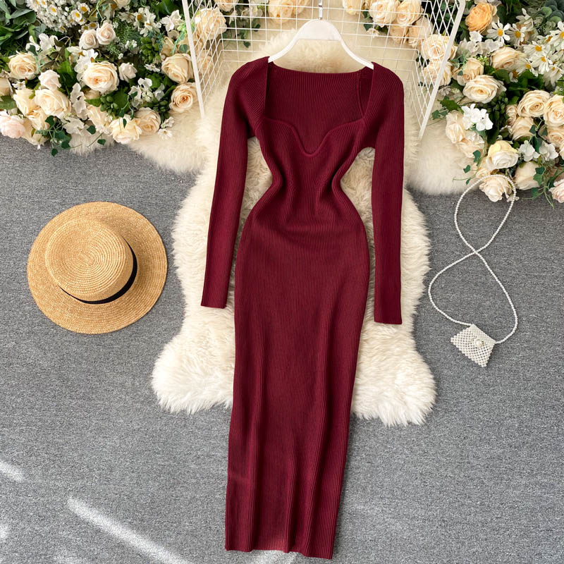 Strapless Ribbed Knitted Bodycon Dress Women Winter Long Sleeve Midi Sweater Dress - MERGE.DAY.1.FREESTYLE