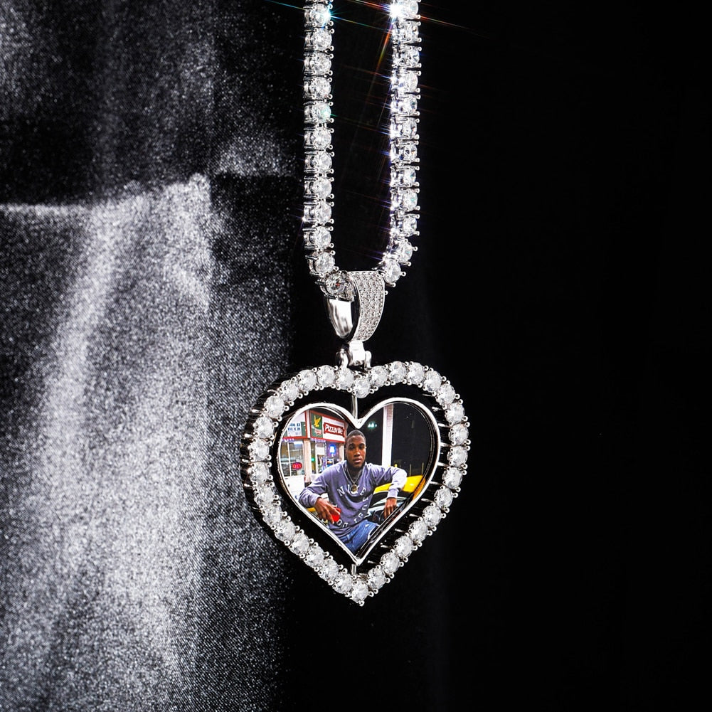 Heart Shaped Custom Photo Spin Double Sided Medallion Pendant Necklace Hip Hop Jewelry - MERGE.DAY.1.FREESTYLE