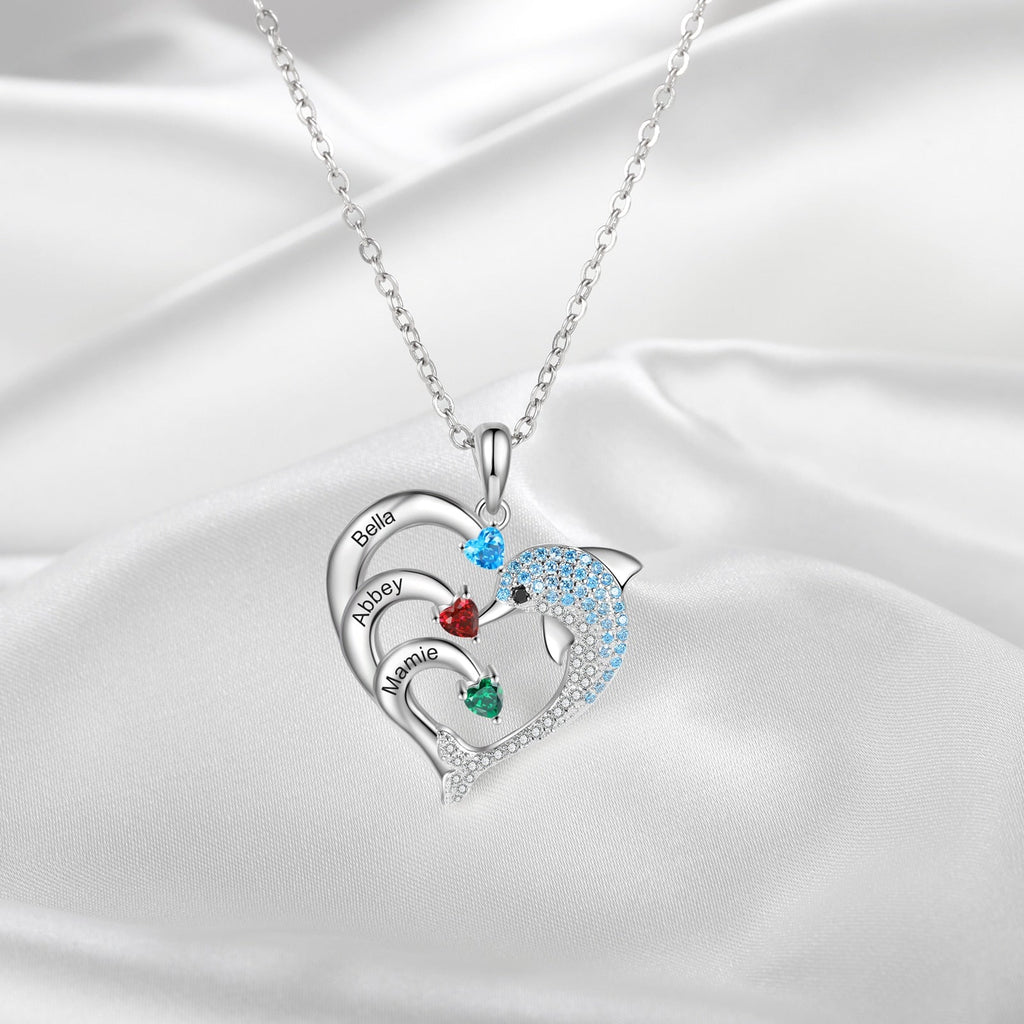Delicate Dolphin 2-8 Name Necklace Customized Heart Pendant - MERGE.DAY.1.FREESTYLE