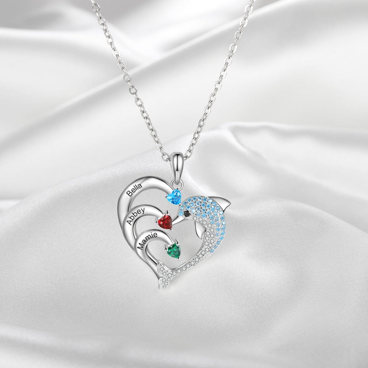 Delicate Dolphin 2-8 Name Necklace Customized Heart Pendant - MERGE.DAY.1.FREESTYLE