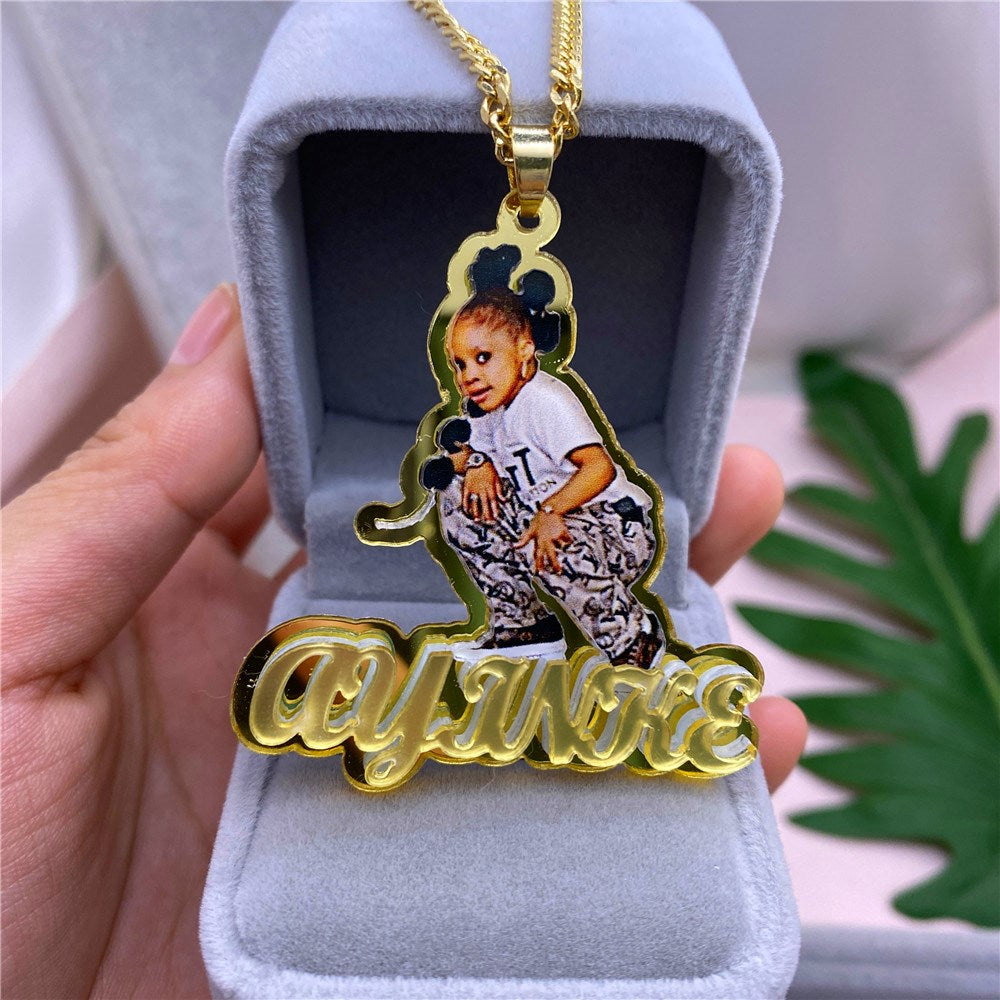 Custom Name Picture Necklace for Kids Personalized Acrylic Pendent Necklace Custome Memory Jewelry - MERGE.DAY.1.FREESTYLE