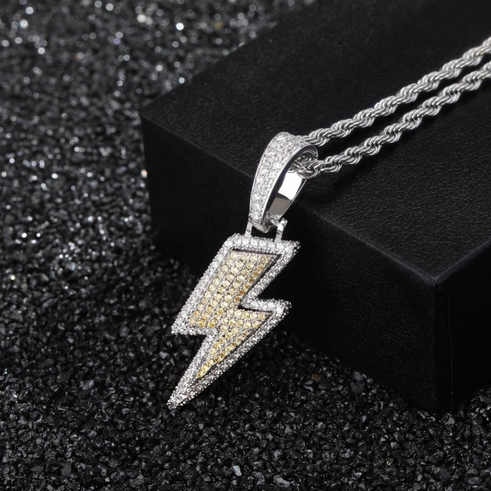 Iced Out Bling Lightning Pendants With Tennis Chain Copper Material Men's Hip Hop Jewelry Gift - MERGE.DAY.1.FREESTYLE