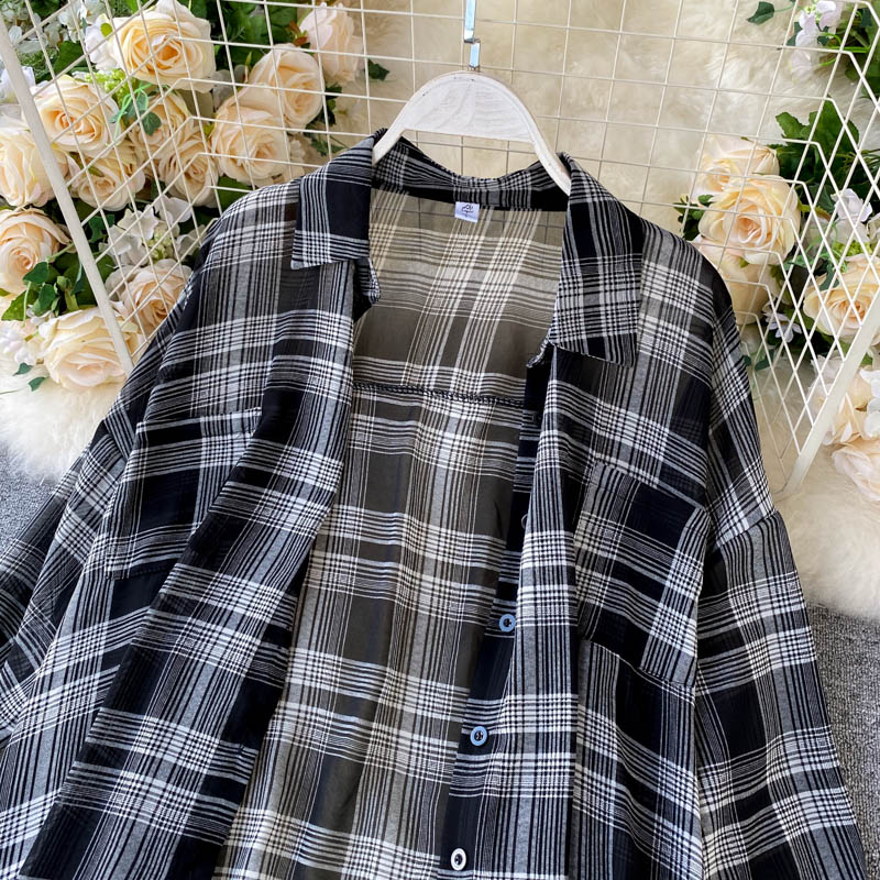 Two Piece Set Long Sleeve Plaid Grey Overcoats Spaghetti Strap Slim Dress - MERGE.DAY.1.FREESTYLE