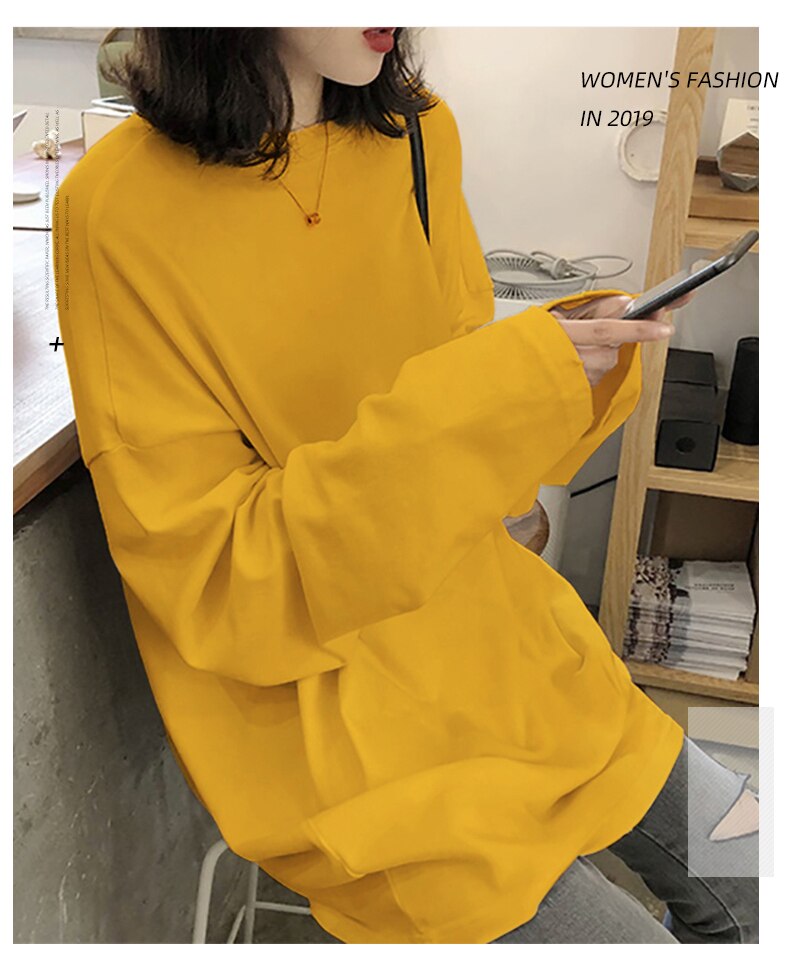 spring autumn Solid long Sleeve oversized tshirt harajuku long T Shirt Women kawaii T-shirts - MERGE.DAY.1.FREESTYLE
