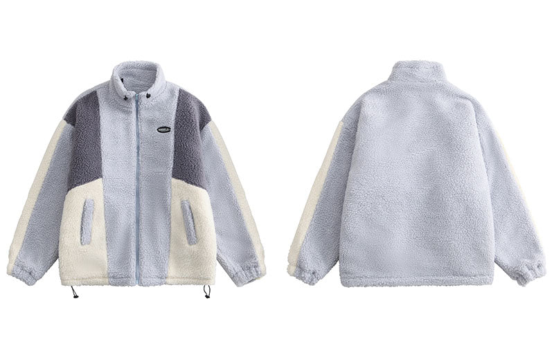 Color Block Patchwork Cotton Thick Warm Varsity Fuzzy Coat Jackets - MERGE.DAY.1.FREESTYLE
