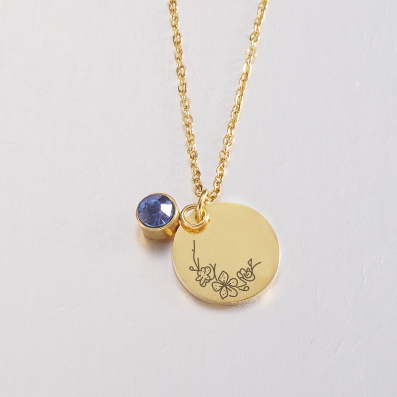 Stainless Steel Birth Flower Necklaces Birthstone Choker Necklace - MERGE.DAY.1.FREESTYLE