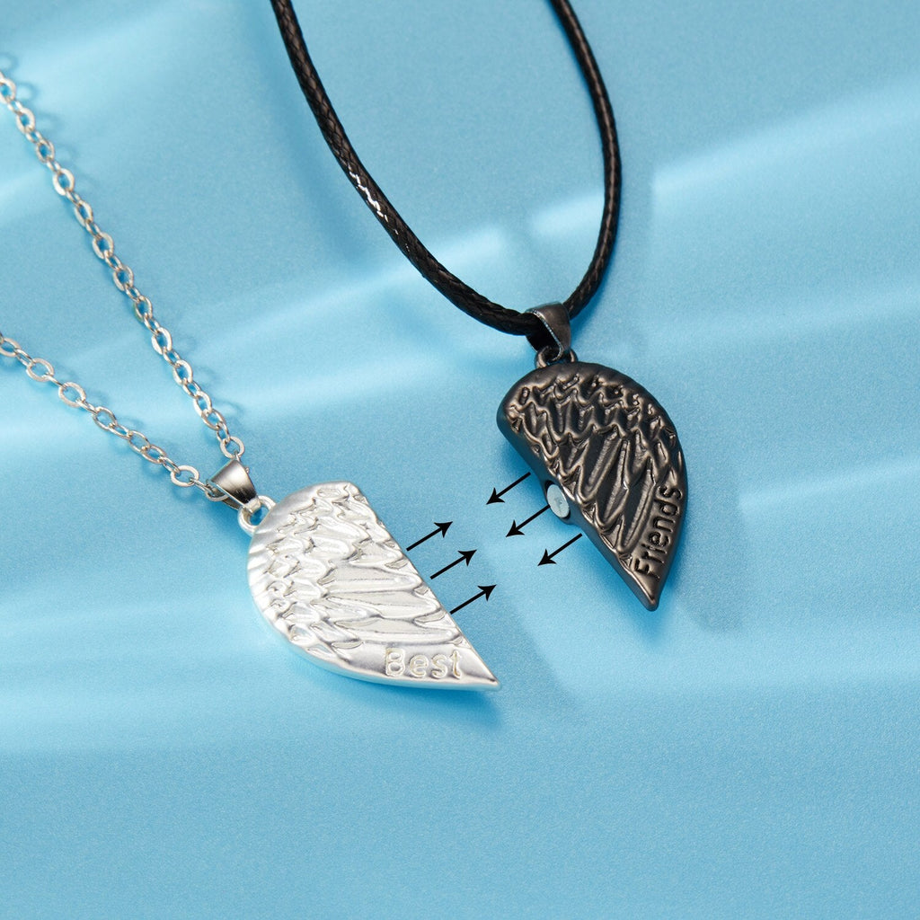 2 Pieces Magnetic Couple Necklaces Friendship Heart Pendant Distance Faceted Charm Necklace - MERGE.DAY.1.FREESTYLE