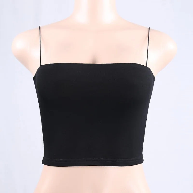 Women Spaghetti Strap Crop Top Sexy Bodycon Sleeveless Cami Tube Top - MERGE.DAY.1.FREESTYLE